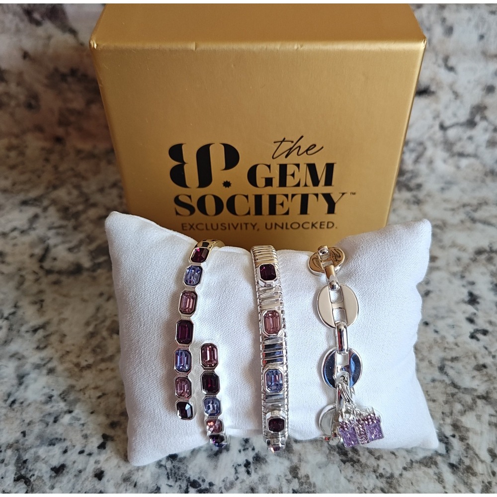 The Gem Society Bracelet Set Women Silver Purple Love Is The Best Gift 3pc